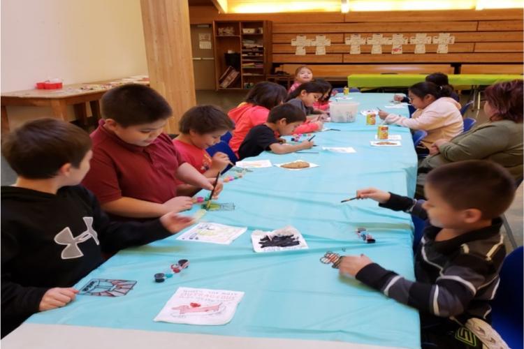 St. Anthony of Mandaree CCD Class - Students are Finishing Up a Craft of Stained Glass Church Windows.