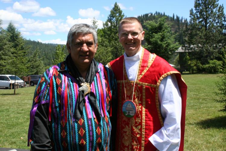 Calvin Nomee and Father James Peak at Old Mission