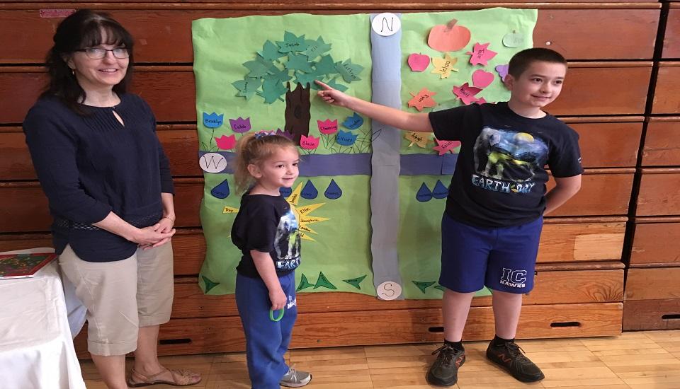 Students with their Earth Day Mural