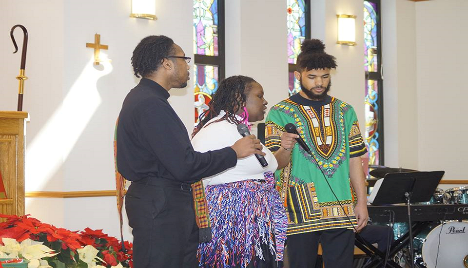 Youth singing at the service