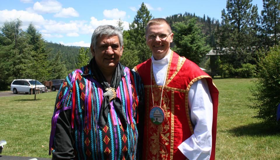 Calvin Nomee and Father James Peak at Old Mission