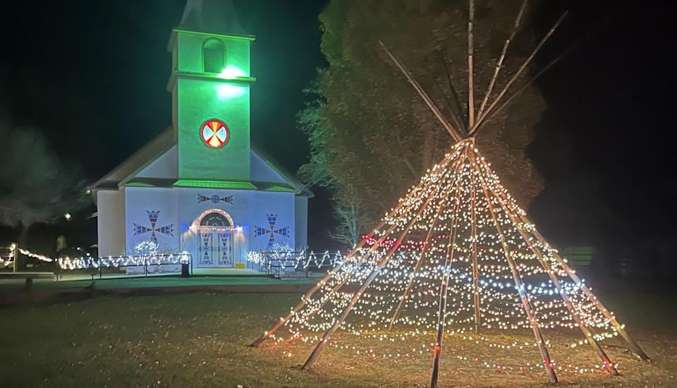 Lighting the teepee that we built in our Circle Drive Courtyard is another way in which we connect the traditional Arapahoe and Shoshoni traditions in with our Catholic faith.